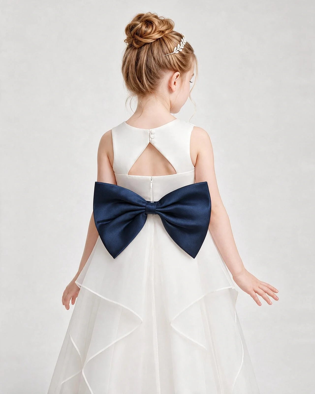 Dideyttawl Organza Flower Girl Dress with Tiered Skirt and Satin Bow