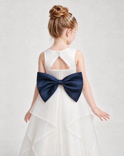 Dideyttawl Organza Flower Girl Dress with Tiered Skirt and Satin Bow