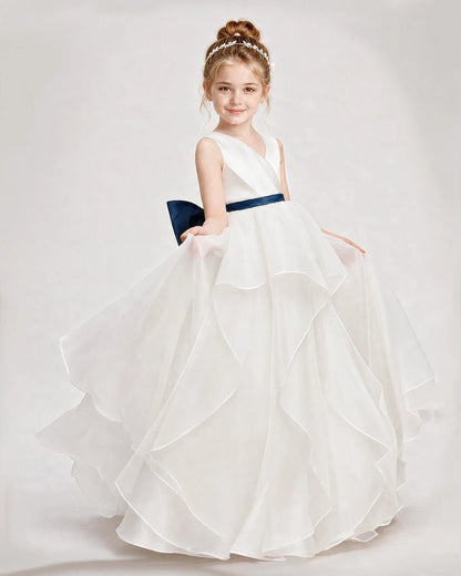 Dideyttawl Organza Flower Girl Dress with Tiered Skirt and Satin Bow