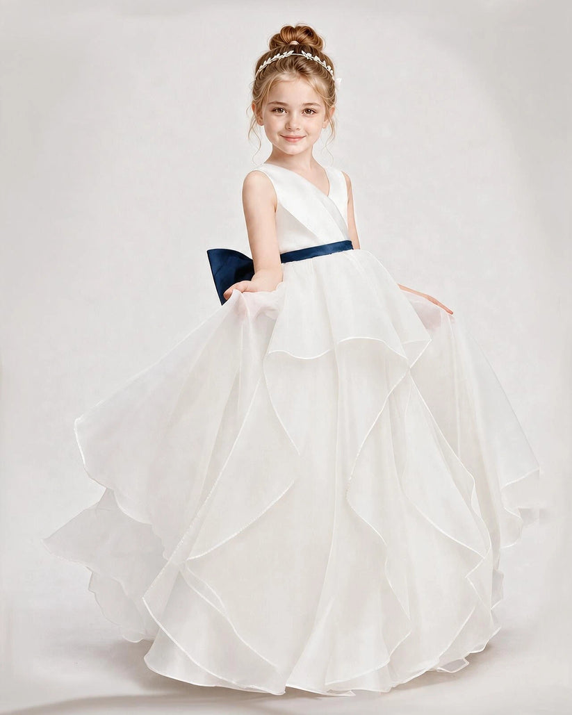 White Organza A-Line Flower Girl Dresses Front View