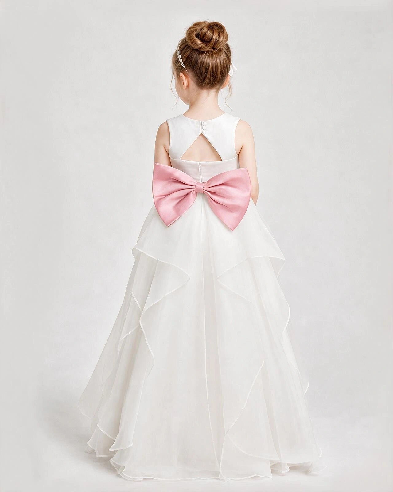Dideyttawl Organza Flower Girl Dress with Tiered Skirt and Satin Bow