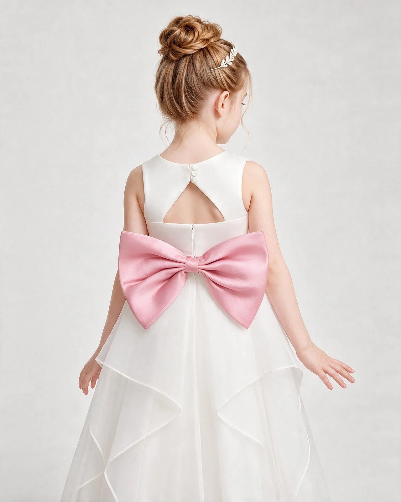 Dideyttawl Organza Flower Girl Dress with Tiered Skirt and Satin Bow