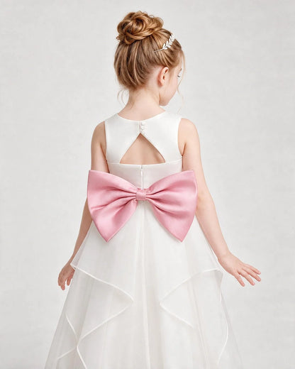 Dideyttawl Organza Flower Girl Dress with Tiered Skirt and Satin Bow