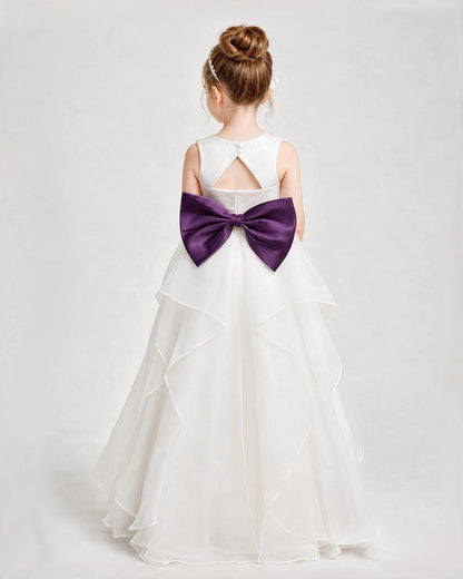 Dideyttawl Organza Flower Girl Dress with Tiered Skirt and Satin Bow