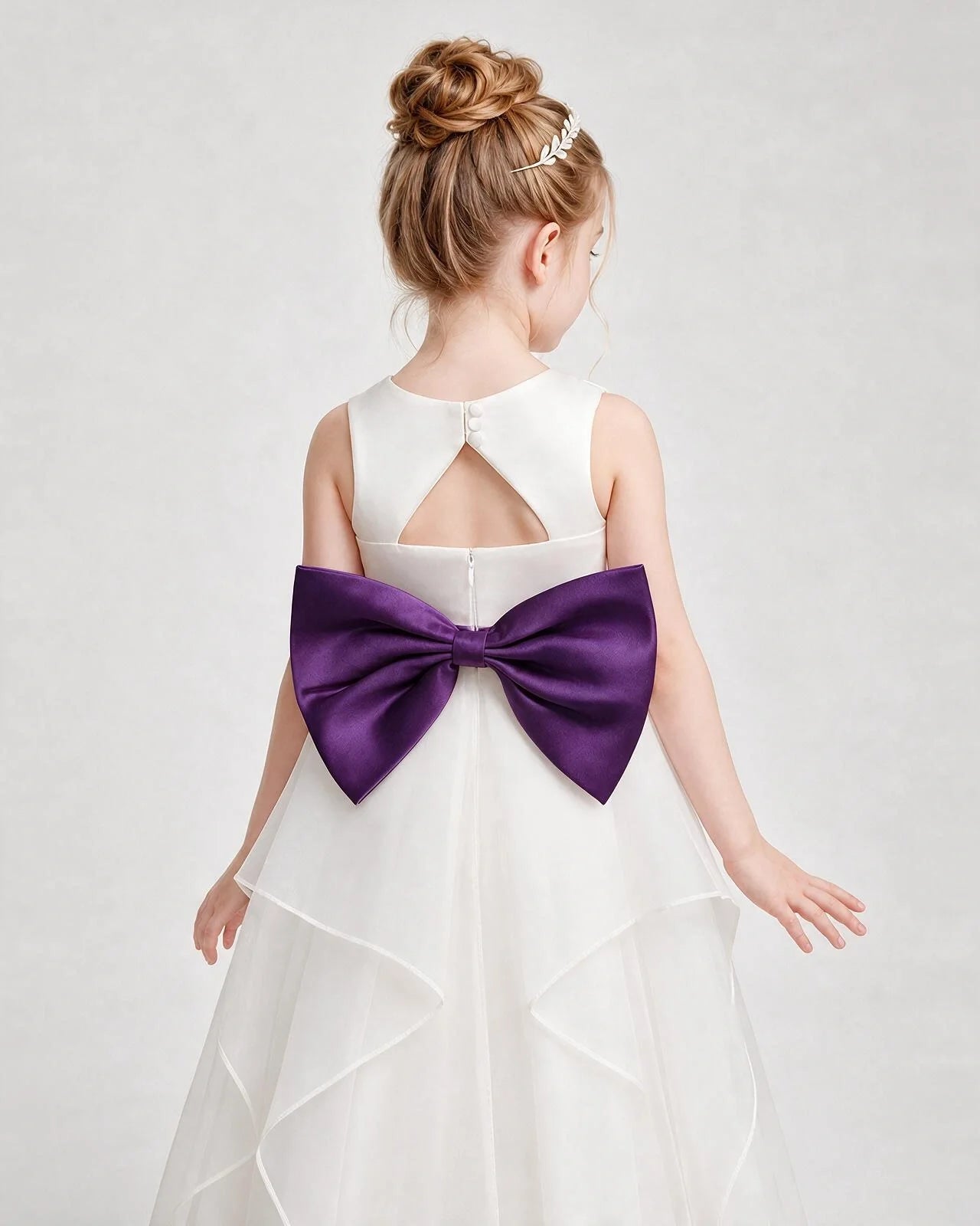 Dideyttawl Organza Flower Girl Dress with Tiered Skirt and Satin Bow
