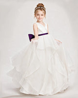 Purple Satin A-Line Flower Girl Dresses Front View