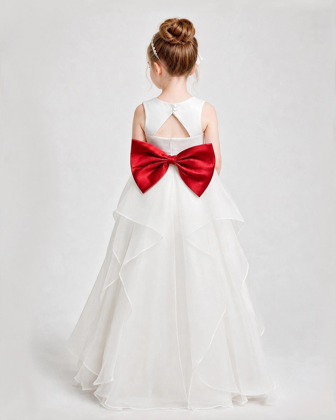 Dideyttawl Organza Flower Girl Dress with Tiered Skirt and Satin Bow