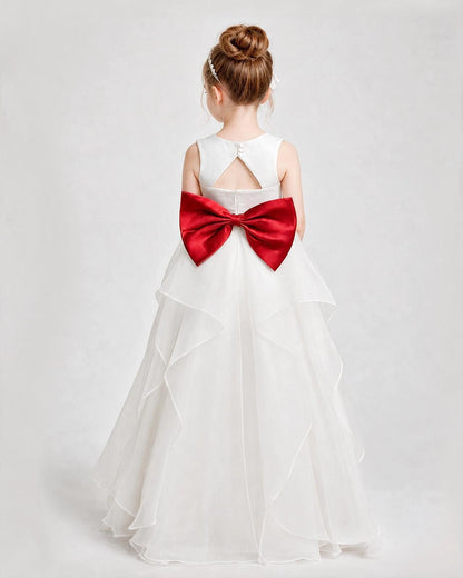 Dideyttawl Organza Flower Girl Dress with Tiered Skirt and Satin Bow