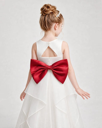 Dideyttawl Organza Flower Girl Dress with Tiered Skirt and Satin Bow
