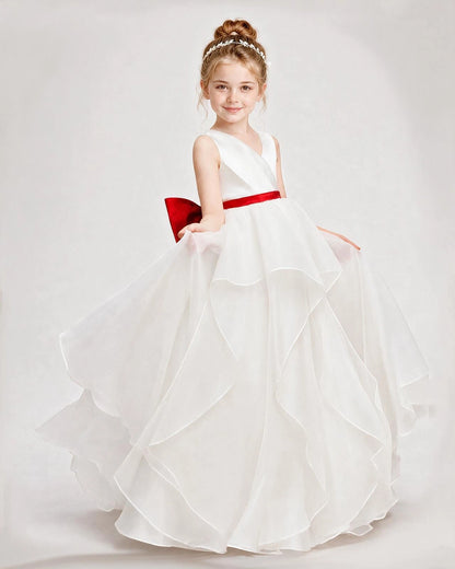 Dideyttawl Organza Flower Girl Dress with Tiered Skirt and Satin Bow