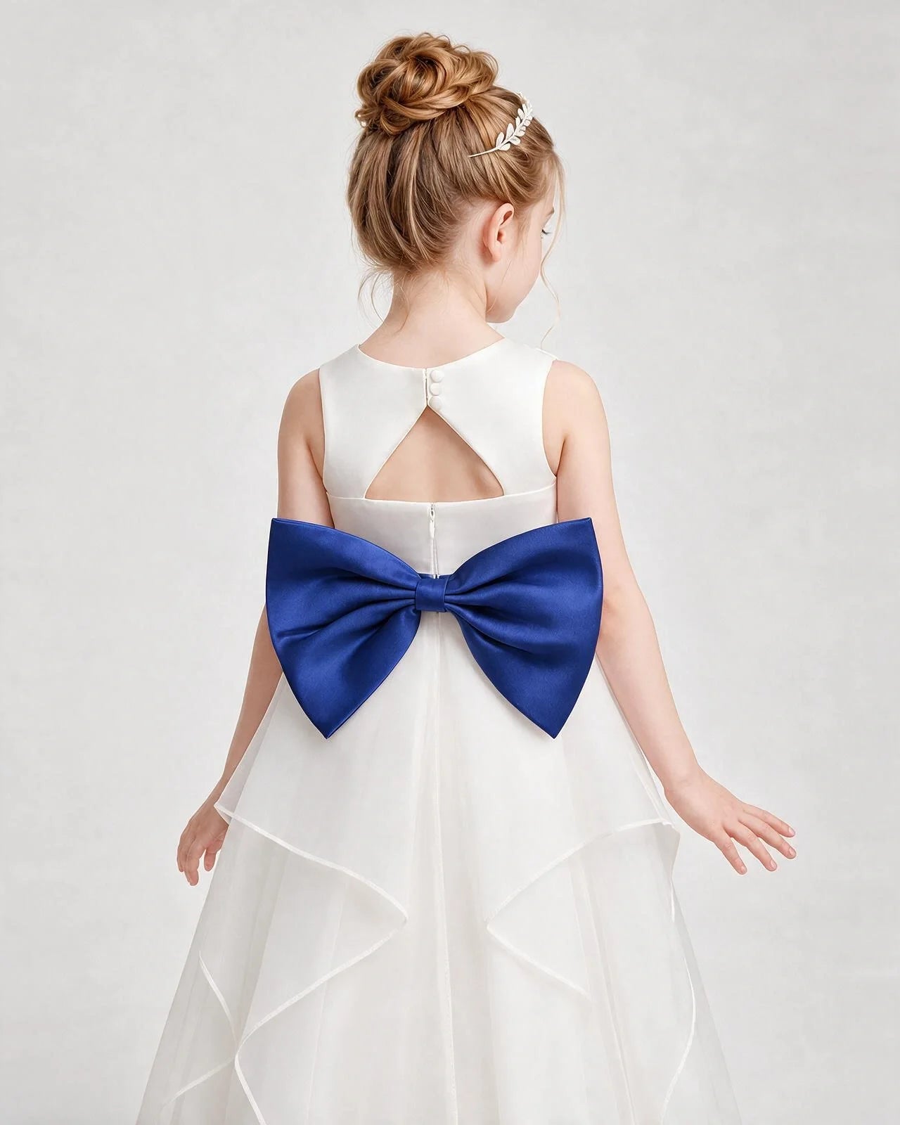 Dideyttawl Organza Flower Girl Dress with Tiered Skirt and Satin Bow