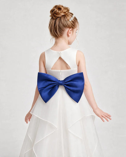 Dideyttawl Organza Flower Girl Dress with Tiered Skirt and Satin Bow