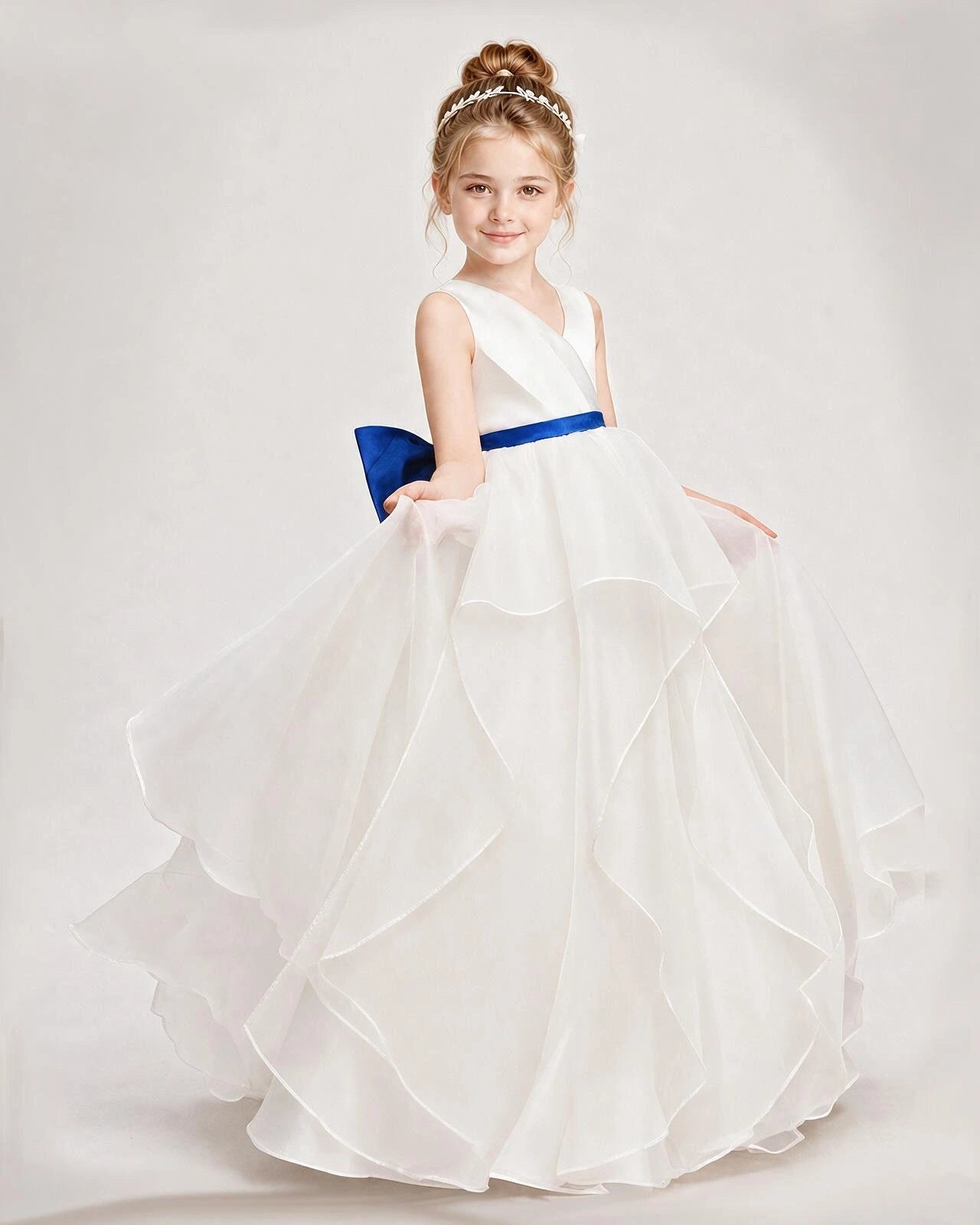 Dideyttawl Organza Flower Girl Dress with Tiered Skirt and Satin Bow