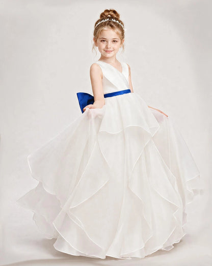Dideyttawl Organza Flower Girl Dress with Tiered Skirt and Satin Bow