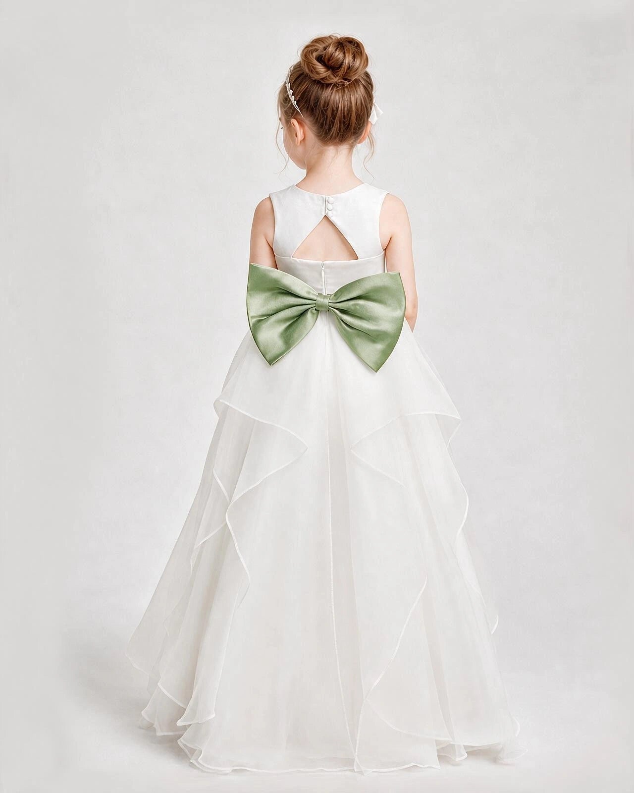Dideyttawl Organza Flower Girl Dress with Tiered Skirt and Satin Bow