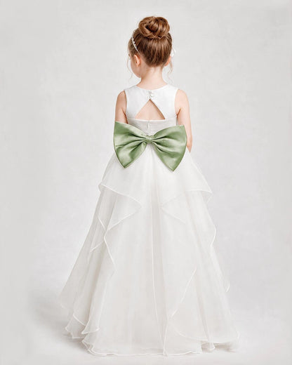 Dideyttawl Organza Flower Girl Dress with Tiered Skirt and Satin Bow