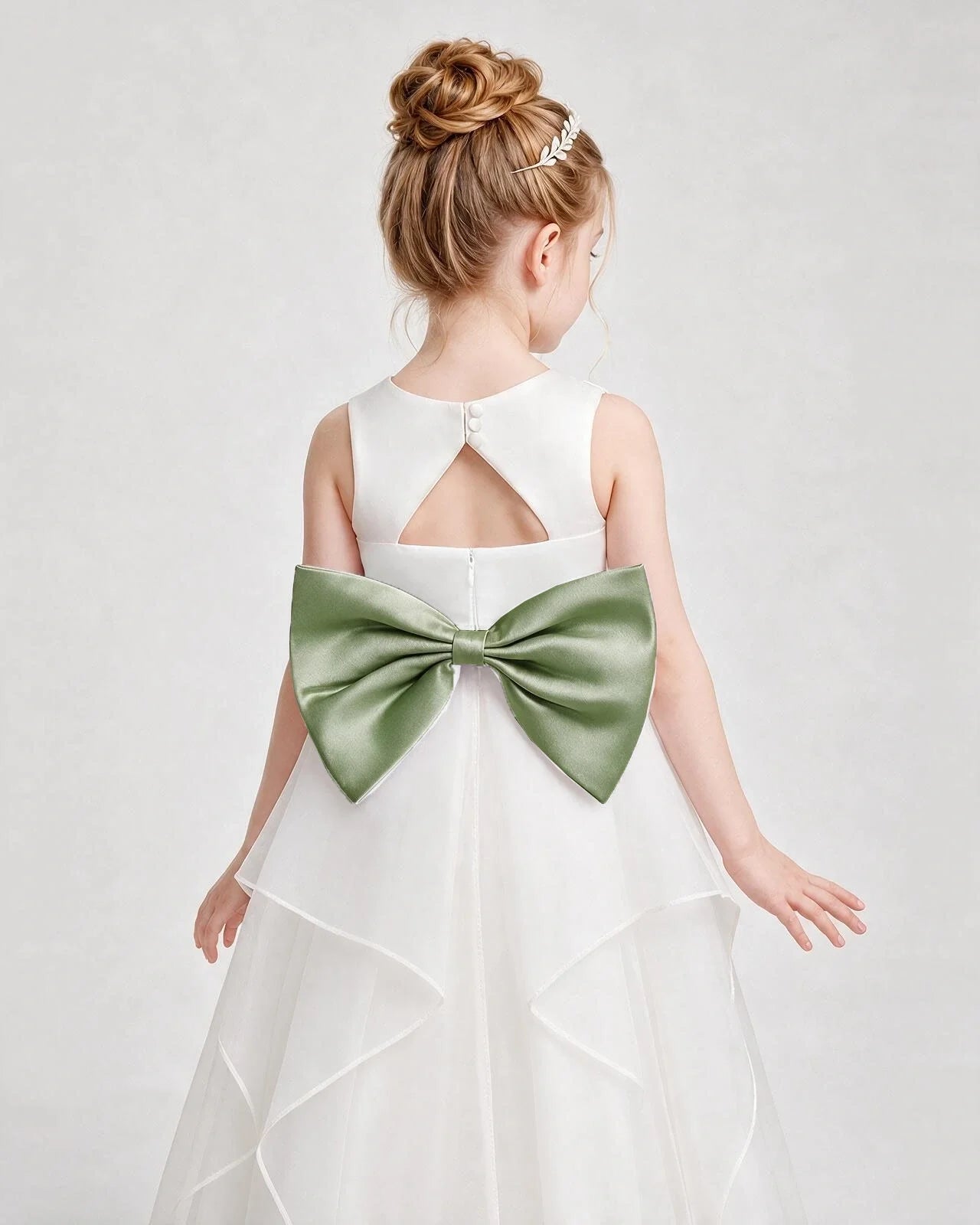 Dideyttawl Organza Flower Girl Dress with Tiered Skirt and Satin Bow