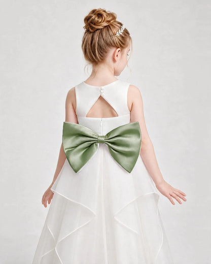 Dideyttawl Organza Flower Girl Dress with Tiered Skirt and Satin Bow