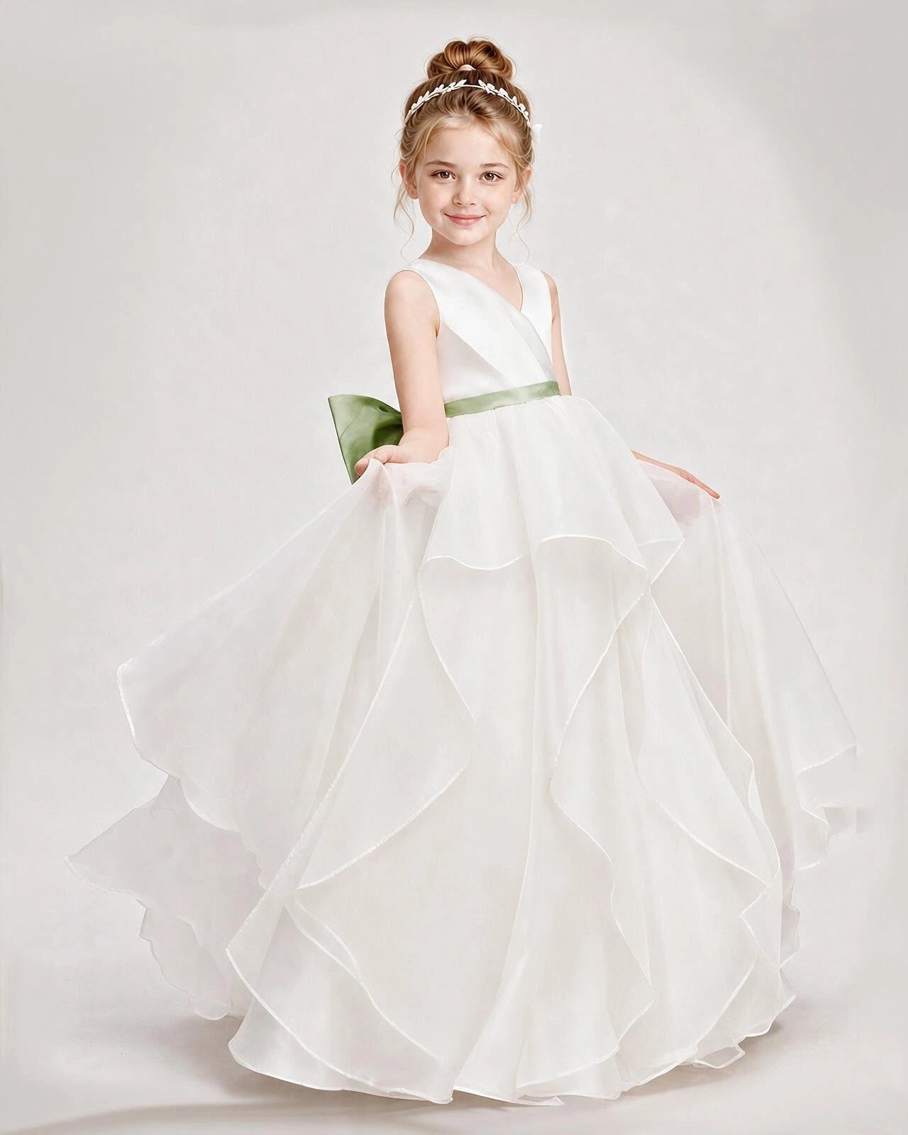 Dideyttawl Organza Flower Girl Dress with Tiered Skirt and Satin Bow