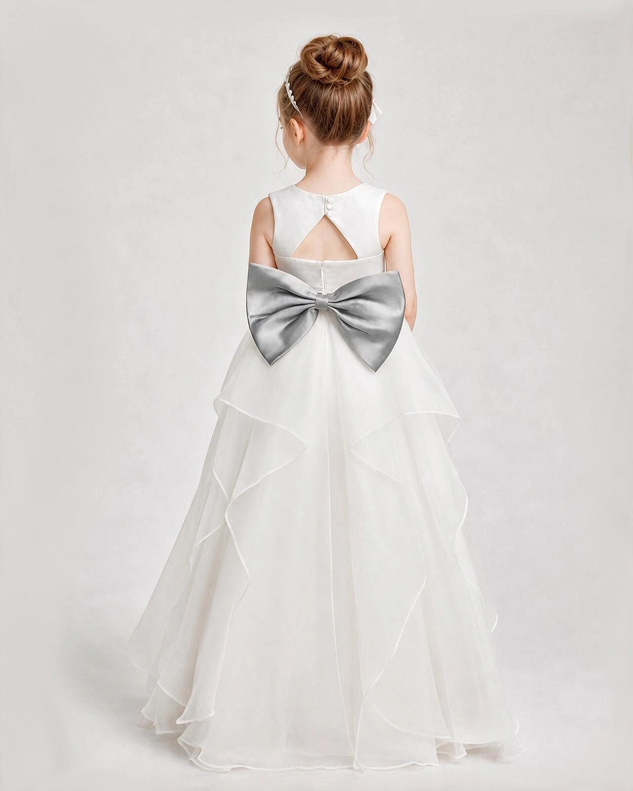 Dideyttawl Organza Flower Girl Dress with Tiered Skirt and Satin Bow