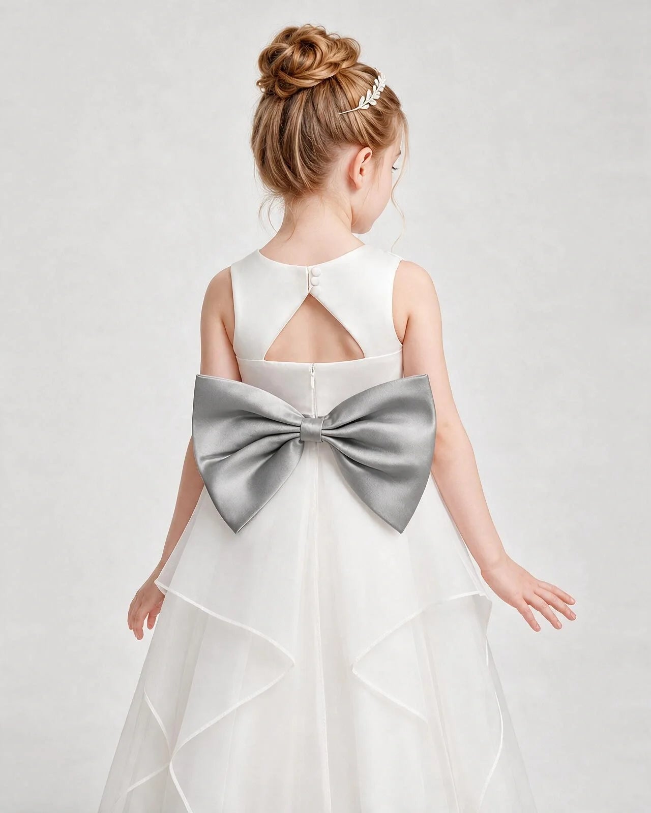 Dideyttawl Organza Flower Girl Dress with Tiered Skirt and Satin Bow