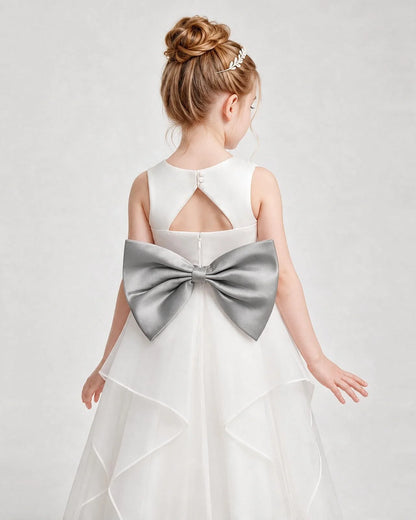 Dideyttawl Organza Flower Girl Dress with Tiered Skirt and Satin Bow