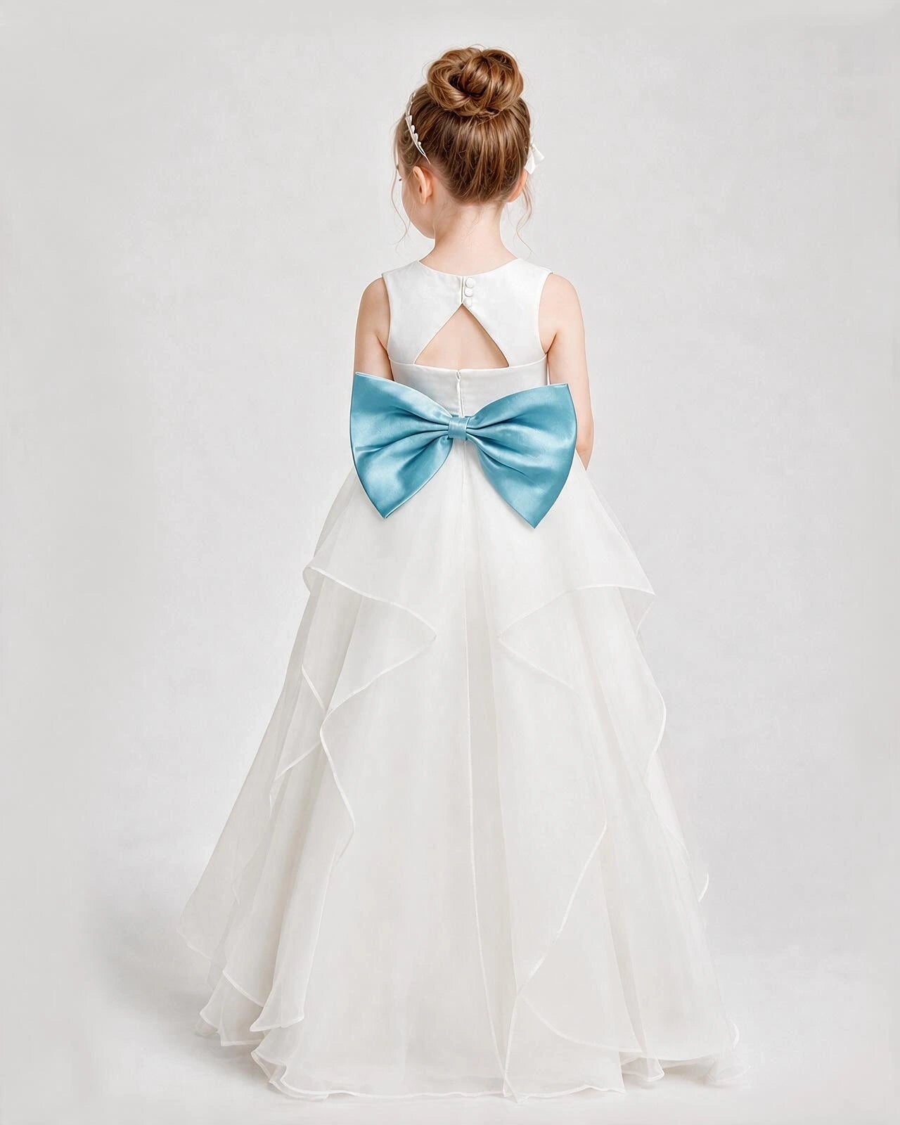 Dideyttawl Organza Flower Girl Dress with Tiered Skirt and Satin Bow