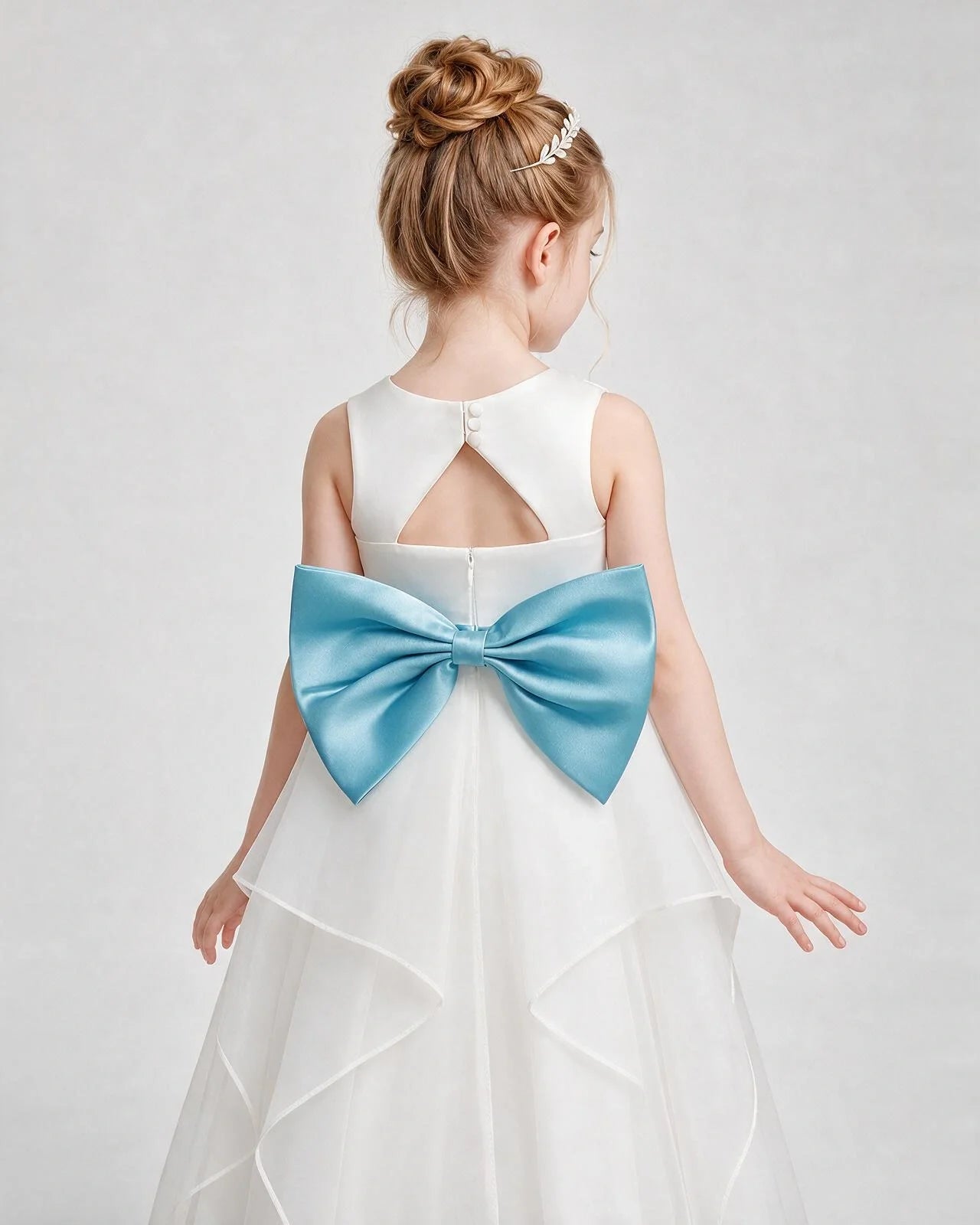 Dideyttawl Organza Flower Girl Dress with Tiered Skirt and Satin Bow