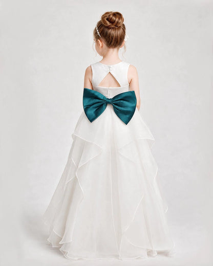Dideyttawl Organza Flower Girl Dress with Tiered Skirt and Satin Bow