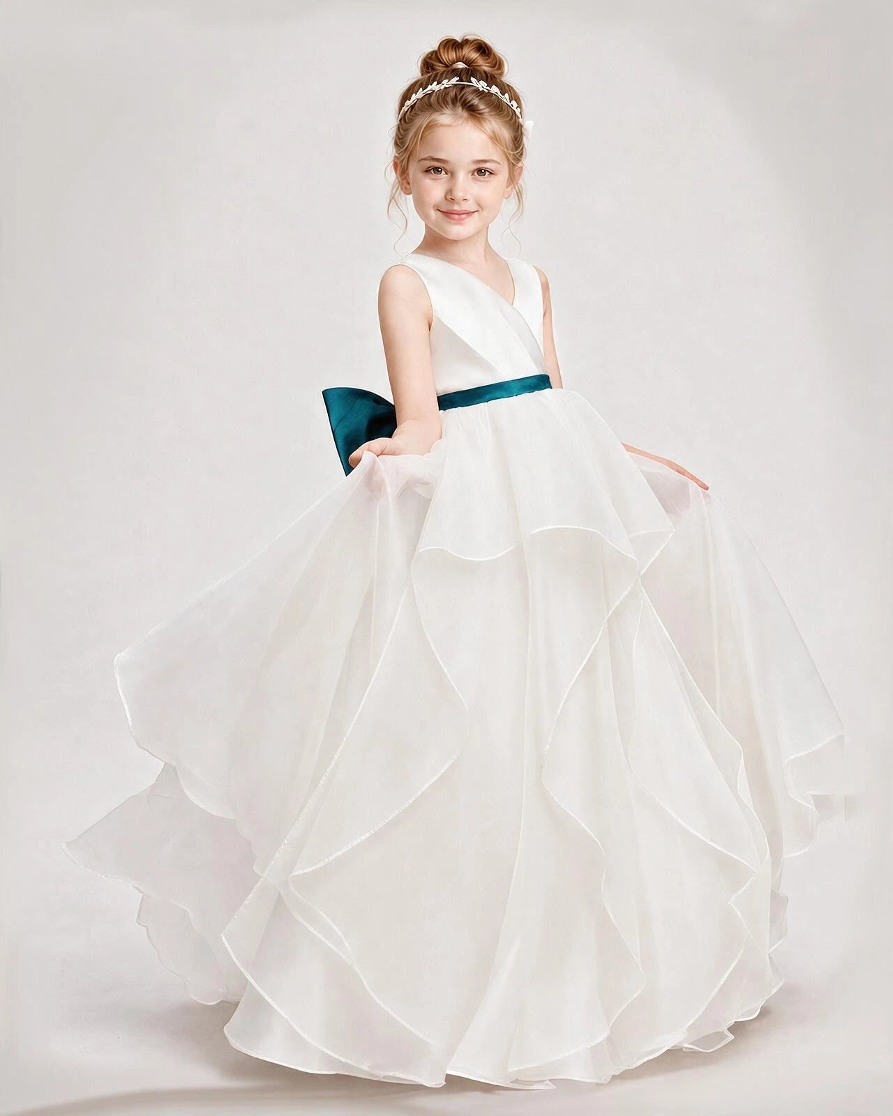 Dideyttawl Organza Flower Girl Dress with Tiered Skirt and Satin Bow