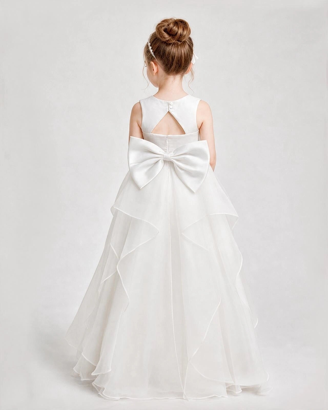 Dideyttawl Organza Flower Girl Dress with Tiered Skirt and Satin Bow