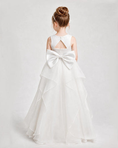 Dideyttawl Organza Flower Girl Dress with Tiered Skirt and Satin Bow