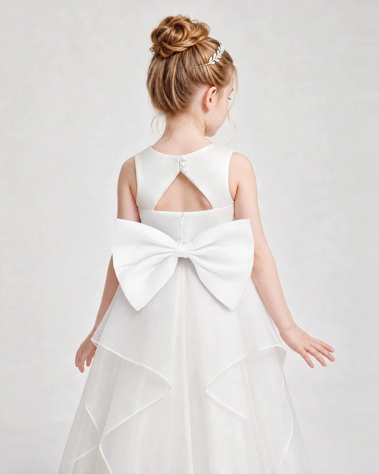 Dideyttawl Organza Flower Girl Dress with Tiered Skirt and Satin Bow