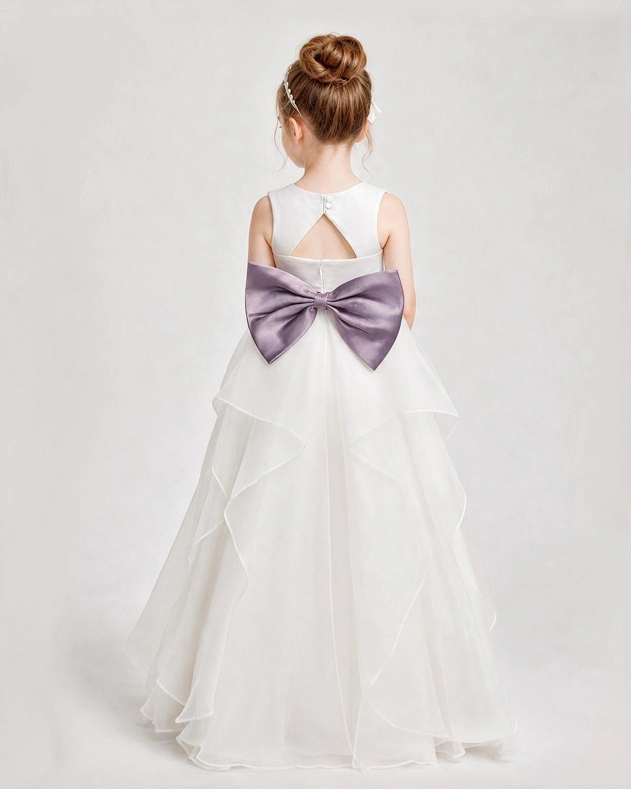 Dideyttawl Organza Flower Girl Dress with Tiered Skirt and Satin Bow