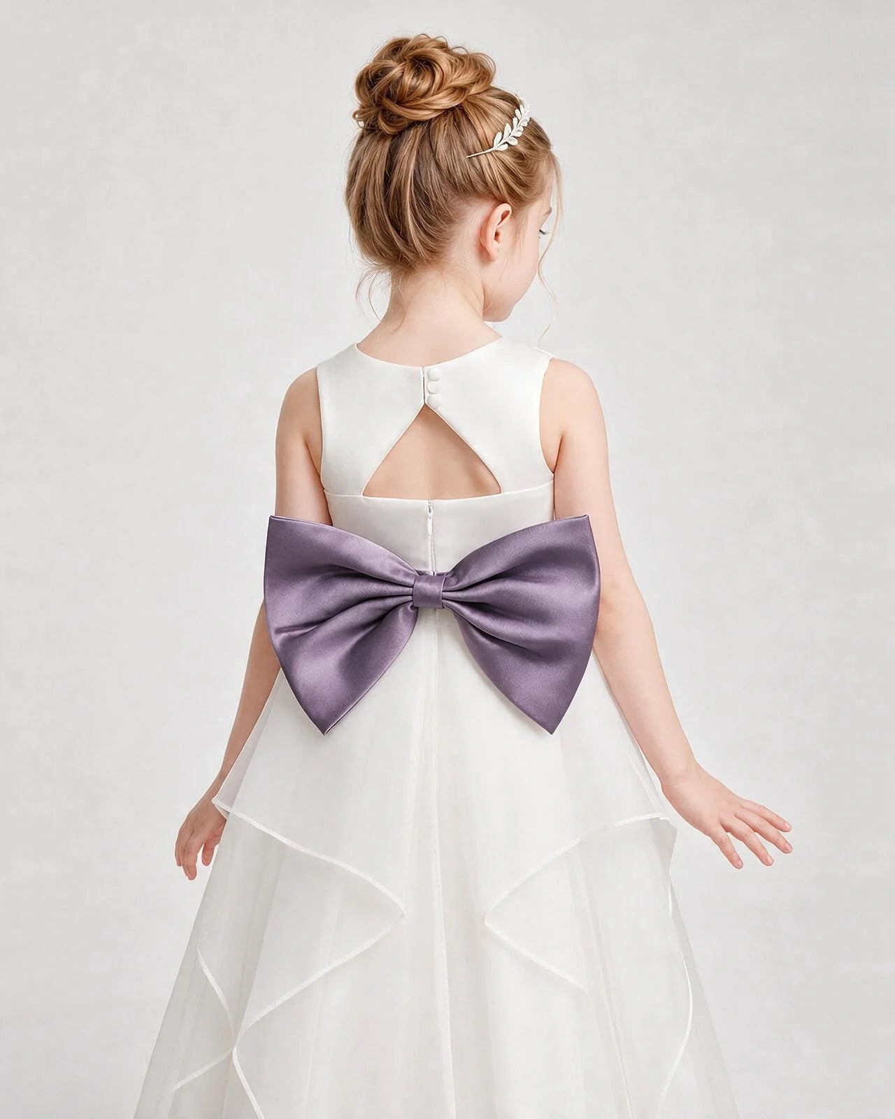Dideyttawl Organza Flower Girl Dress with Tiered Skirt and Satin Bow