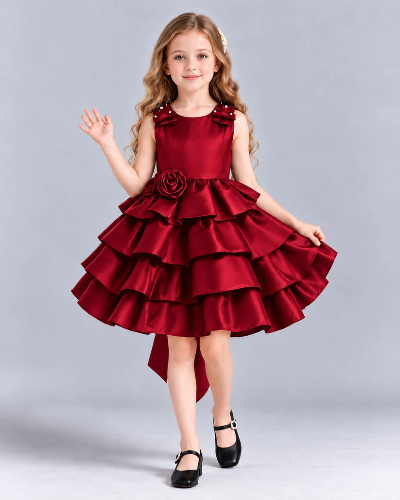Burgundy Ball Gown Girls Formal Dress Front