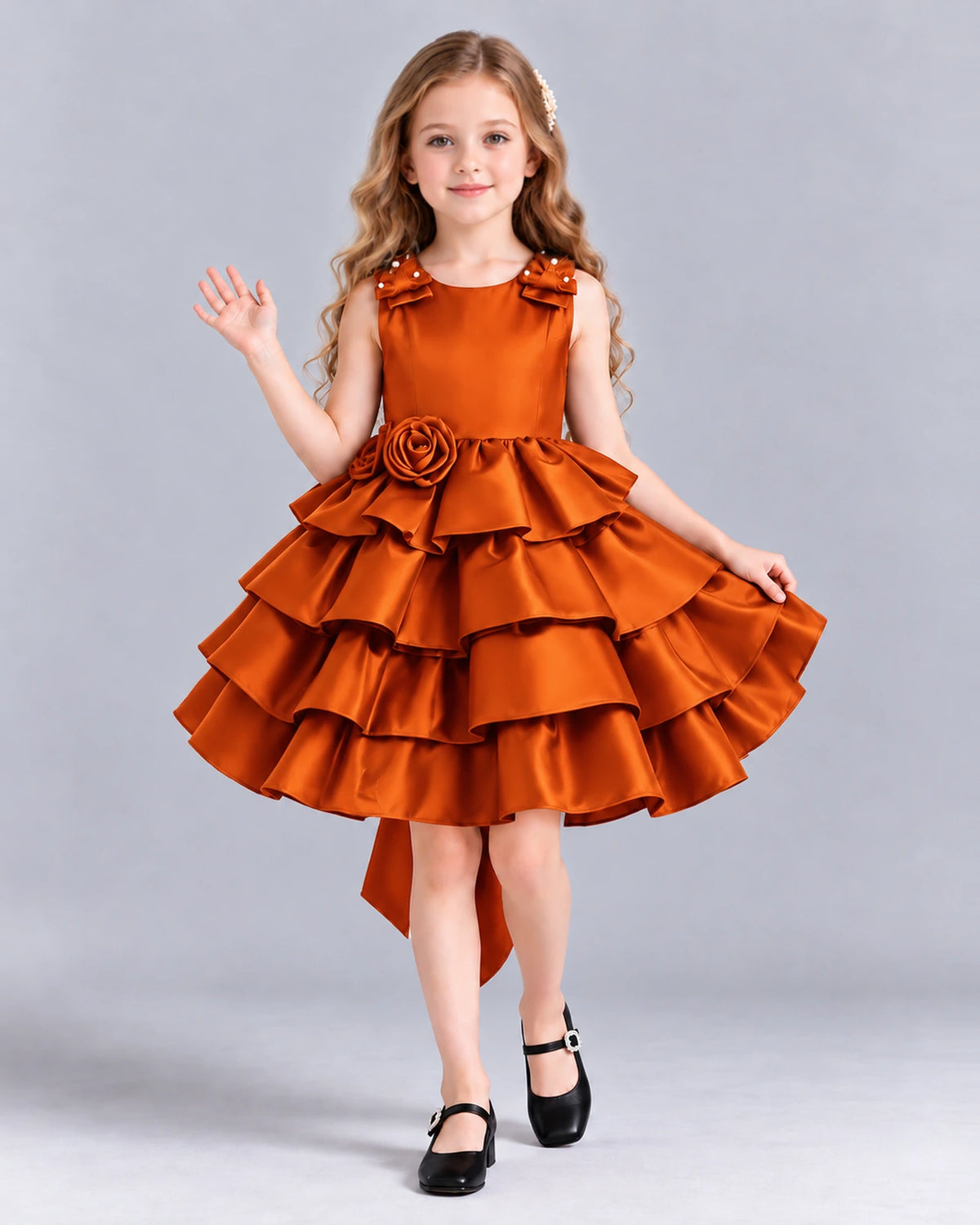 Burnt Orange Ball Gown Girls Formal Dress Front