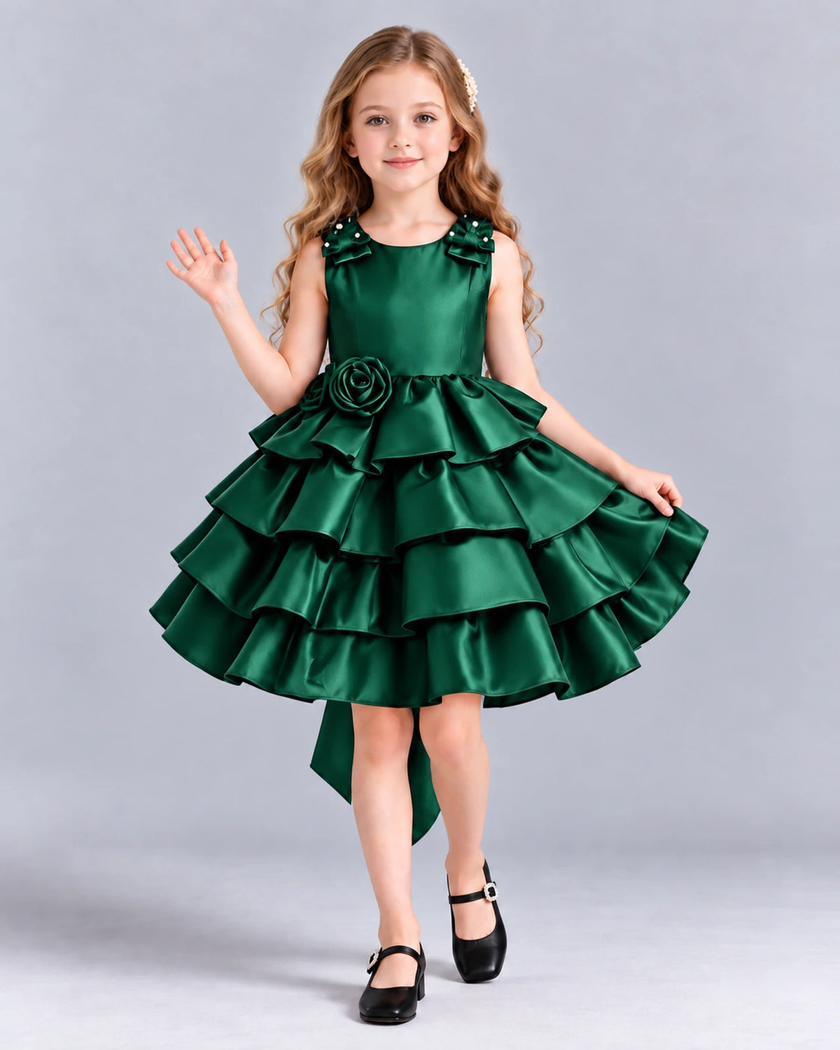 Dark Green Ball Gown Girls Formal Dress Front