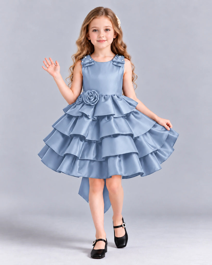Dusty Blue Ball Gown Girls Formal Dress Front