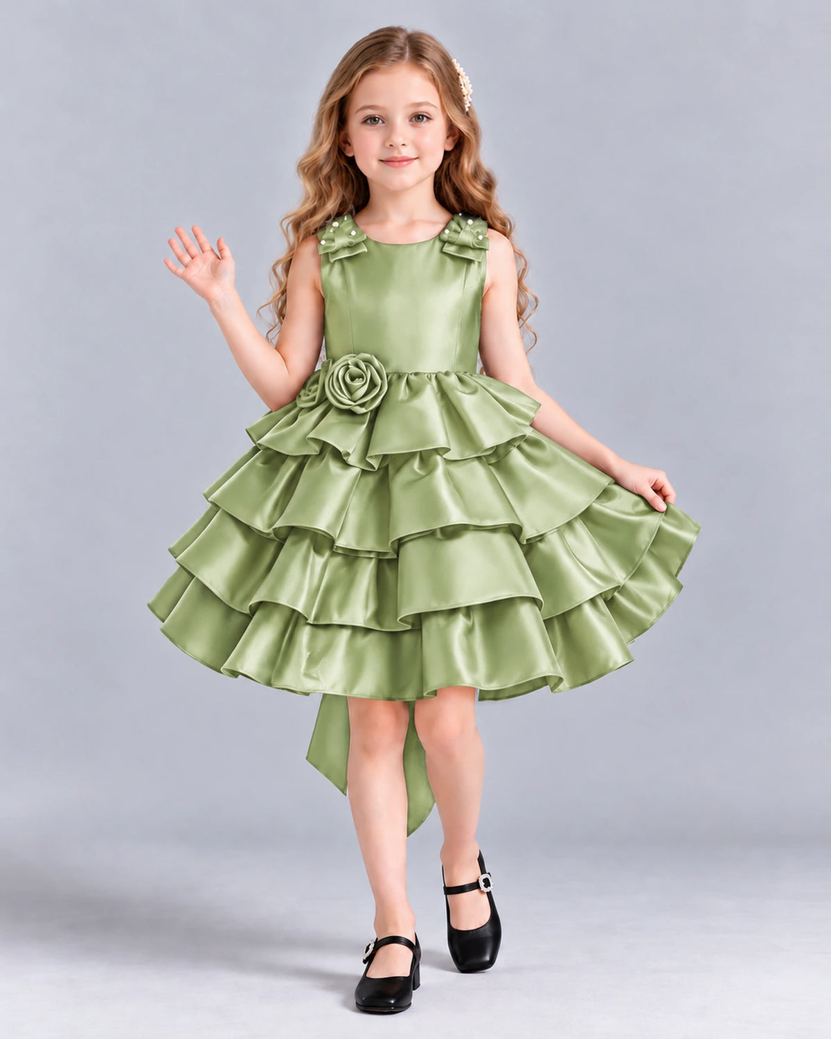 Sage Green Ball Gown Girls Formal Dress Front
