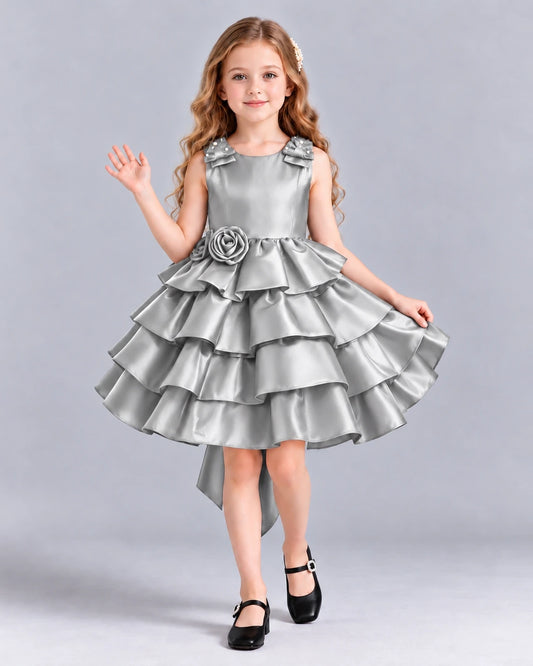 Silver Ball Gown Girls Formal Dress Front