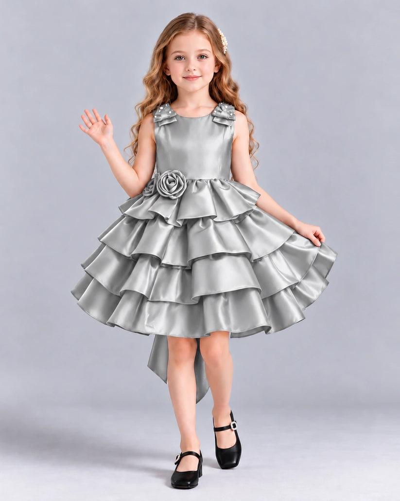 Silver Ball Gown Girls Formal Dress Front