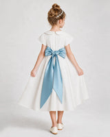 Baby Blue Satin Bow A-Line Flower Girl Dresses Back View