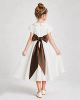 Chocolate Satin A-Line Flower Girl Dresses Back View