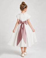 Dusty Rose Satin A-Line Flower Girl Dresses Back View