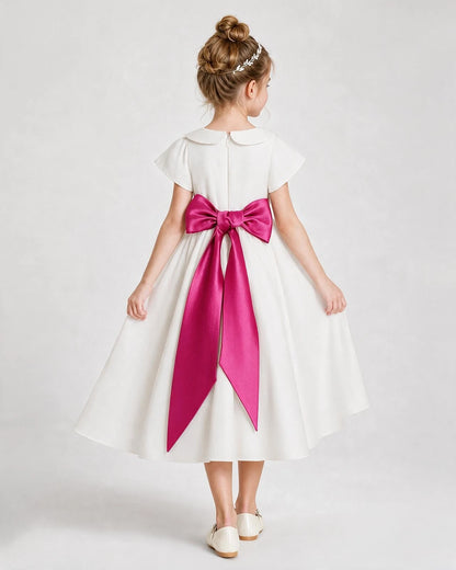 Dideyttawl Satin Peter Pan Collar Flower Girl Dress with Back Bow