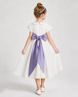 Lavender satin bow a-line flower girl dress Back View
