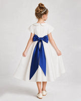 Royal Blue Satin A-Line Flower Girl Dresses Back View
