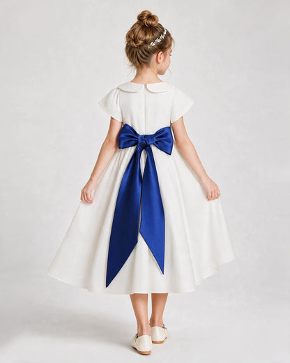 Dideyttawl Satin Peter Pan Collar Flower Girl Dress with Back Bow