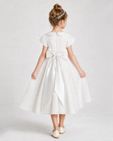 White satin A-line flower girl dress Back View